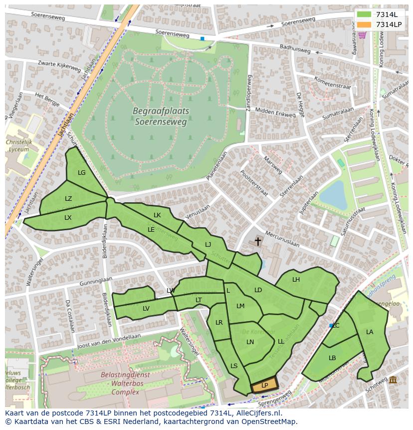 Afbeelding van het postcodegebied 7314 LP op de kaart.