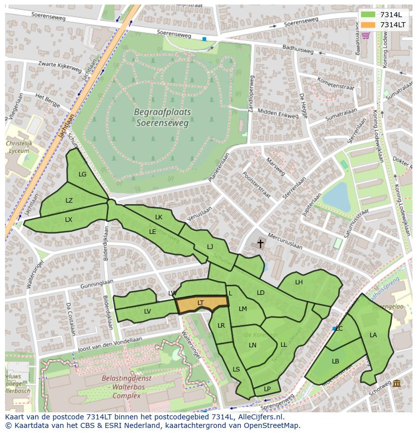 Afbeelding van het postcodegebied 7314 LT op de kaart.