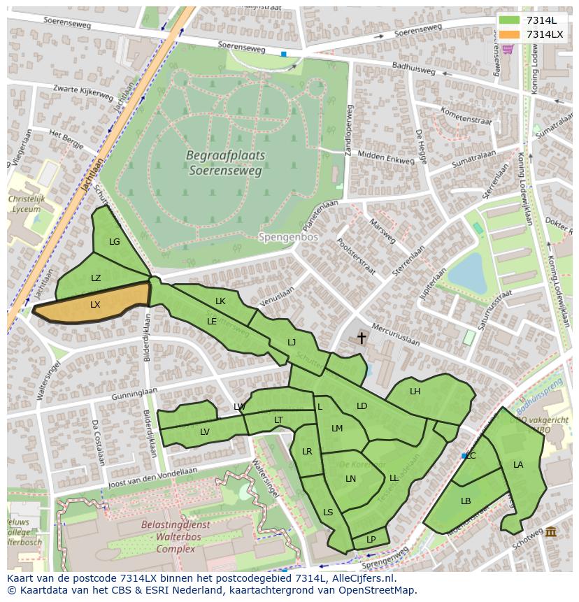 Afbeelding van het postcodegebied 7314 LX op de kaart.