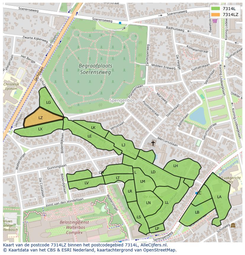 Afbeelding van het postcodegebied 7314 LZ op de kaart.
