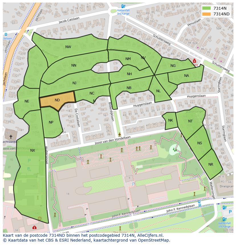 Afbeelding van het postcodegebied 7314 ND op de kaart.