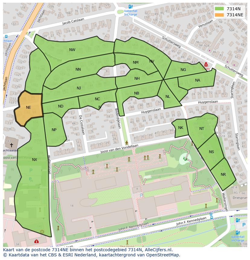 Afbeelding van het postcodegebied 7314 NE op de kaart.