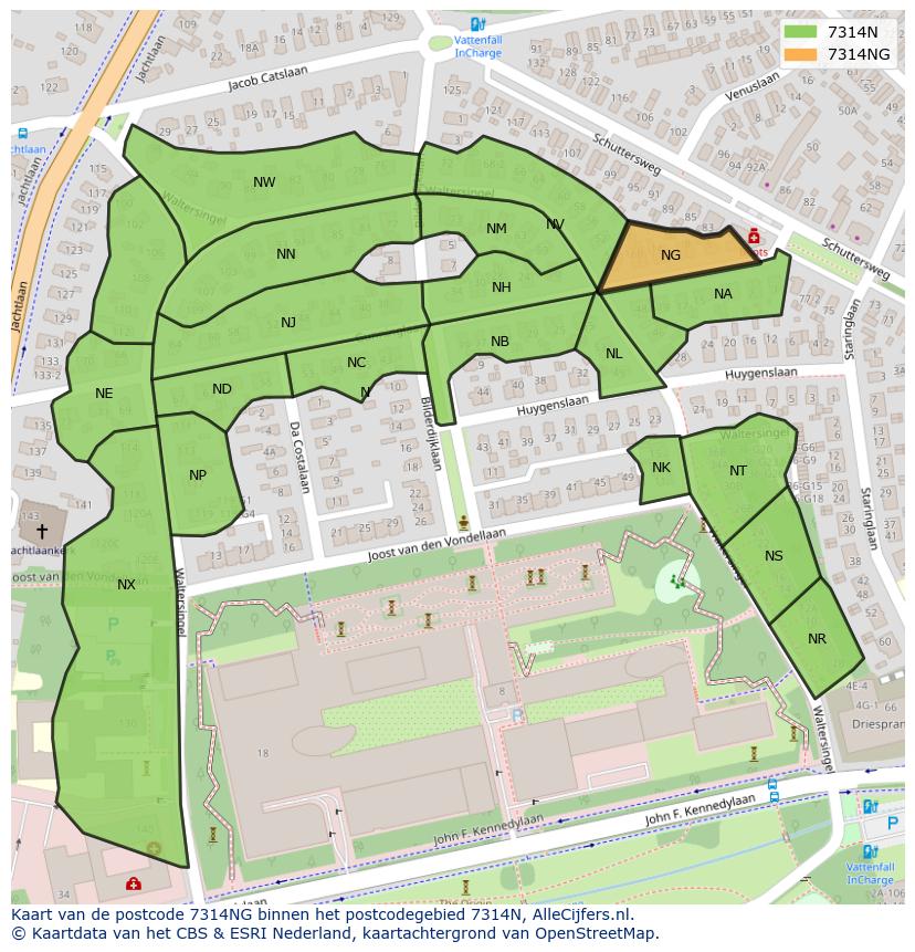 Afbeelding van het postcodegebied 7314 NG op de kaart.