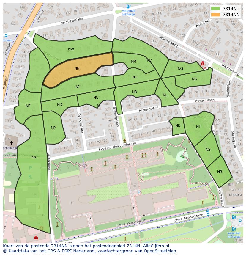 Afbeelding van het postcodegebied 7314 NN op de kaart.