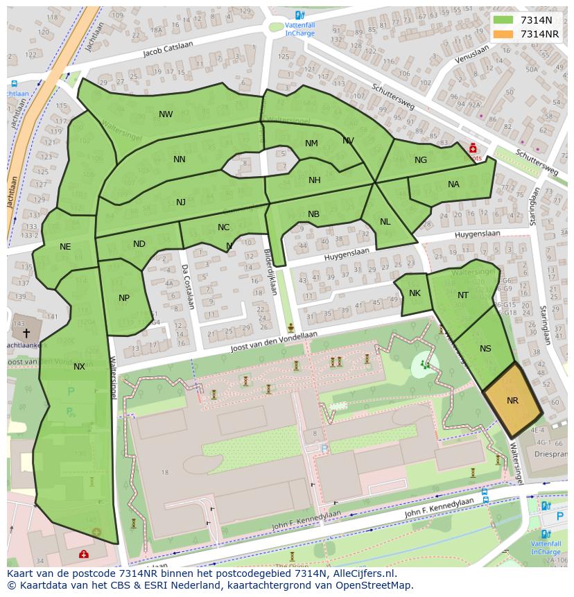 Afbeelding van het postcodegebied 7314 NR op de kaart.