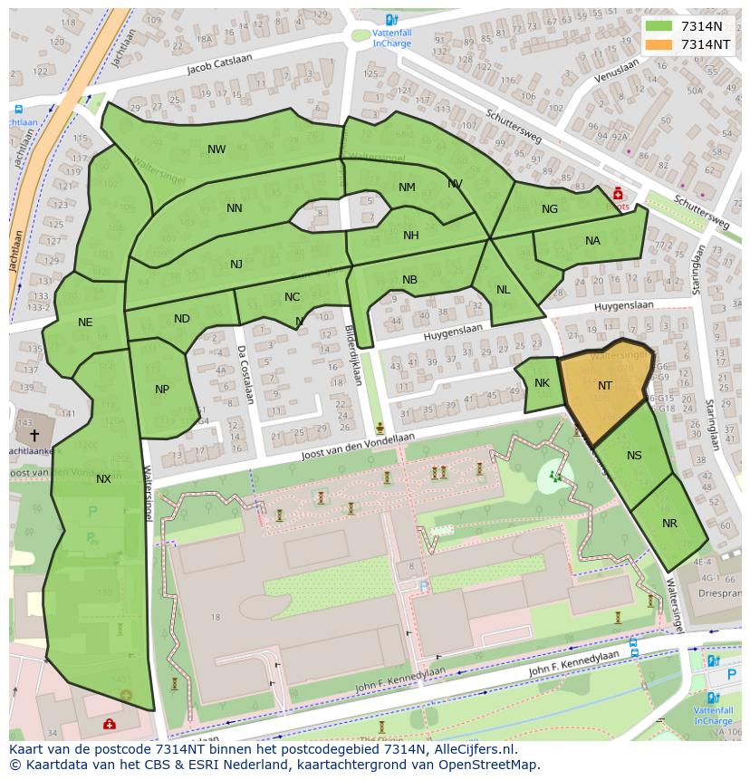 Afbeelding van het postcodegebied 7314 NT op de kaart.