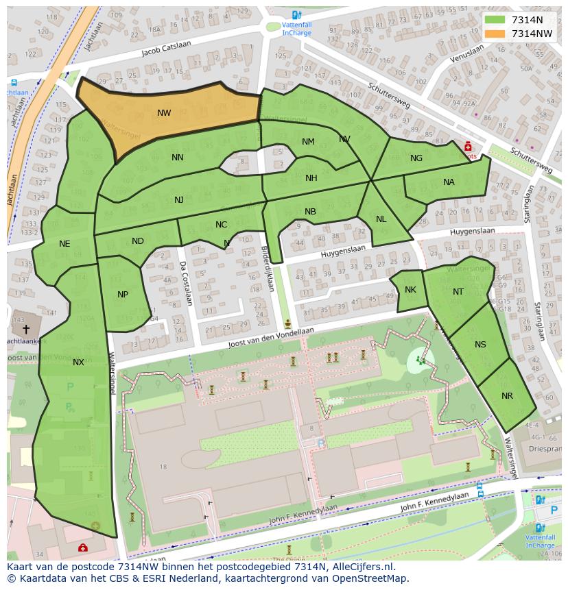 Afbeelding van het postcodegebied 7314 NW op de kaart.