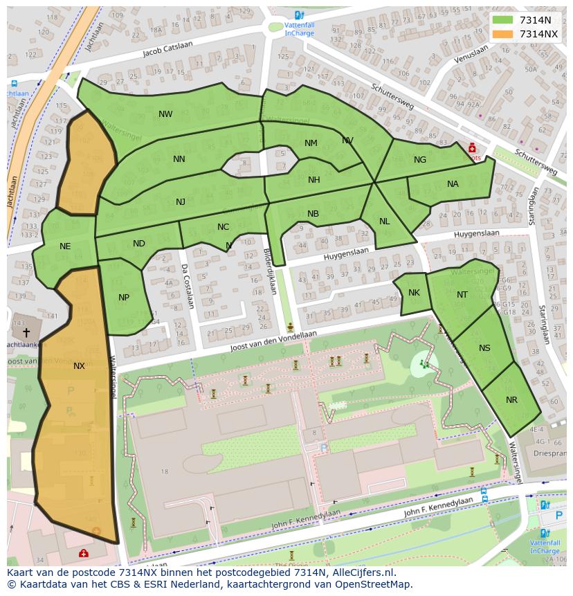 Afbeelding van het postcodegebied 7314 NX op de kaart.