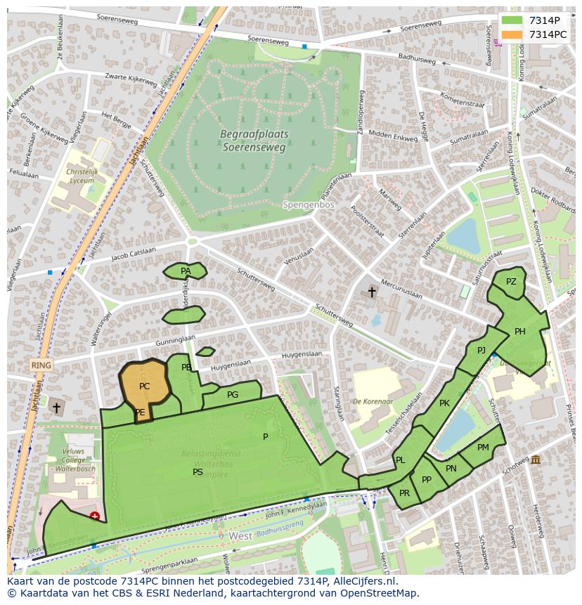 Afbeelding van het postcodegebied 7314 PC op de kaart.