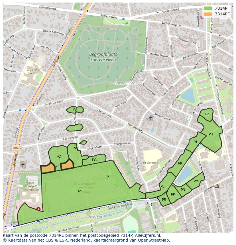 Afbeelding van het postcodegebied 7314 PE op de kaart.