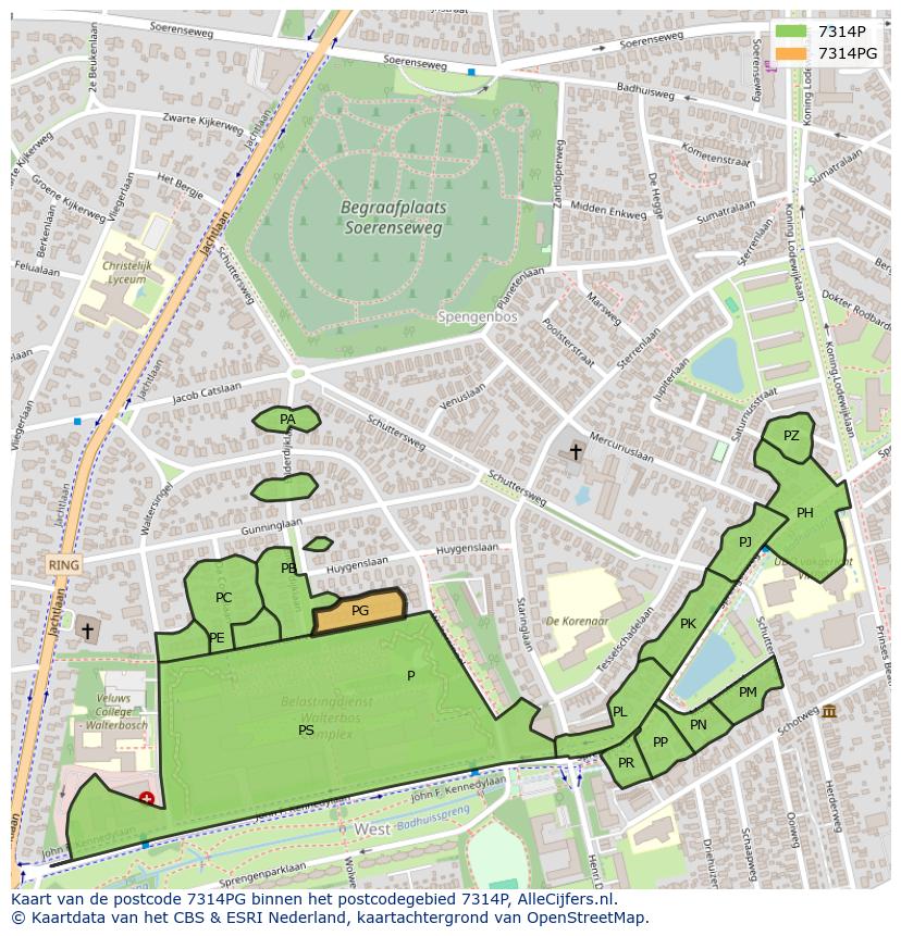 Afbeelding van het postcodegebied 7314 PG op de kaart.