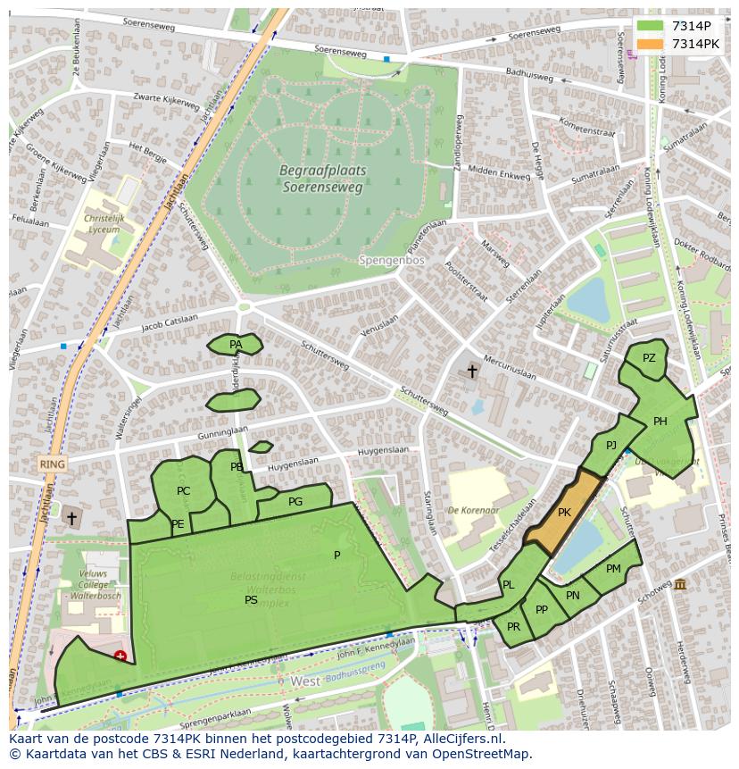 Afbeelding van het postcodegebied 7314 PK op de kaart.