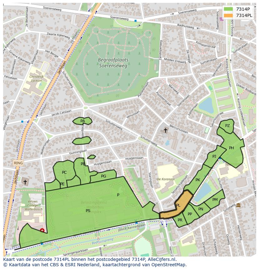 Afbeelding van het postcodegebied 7314 PL op de kaart.