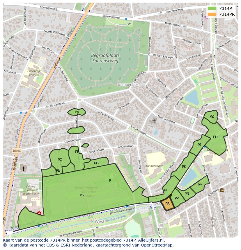 Afbeelding van het postcodegebied 7314 PR op de kaart.