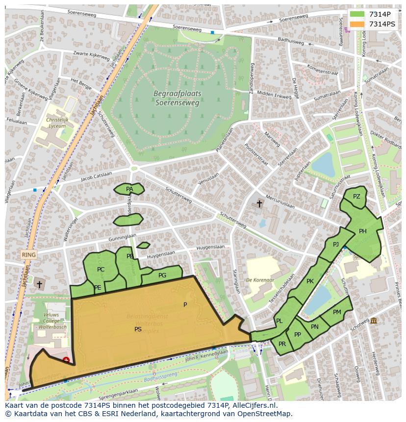 Afbeelding van het postcodegebied 7314 PS op de kaart.