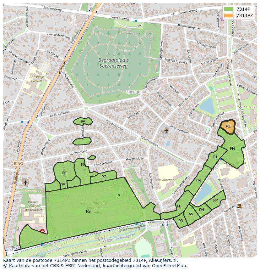 Afbeelding van het postcodegebied 7314 PZ op de kaart.