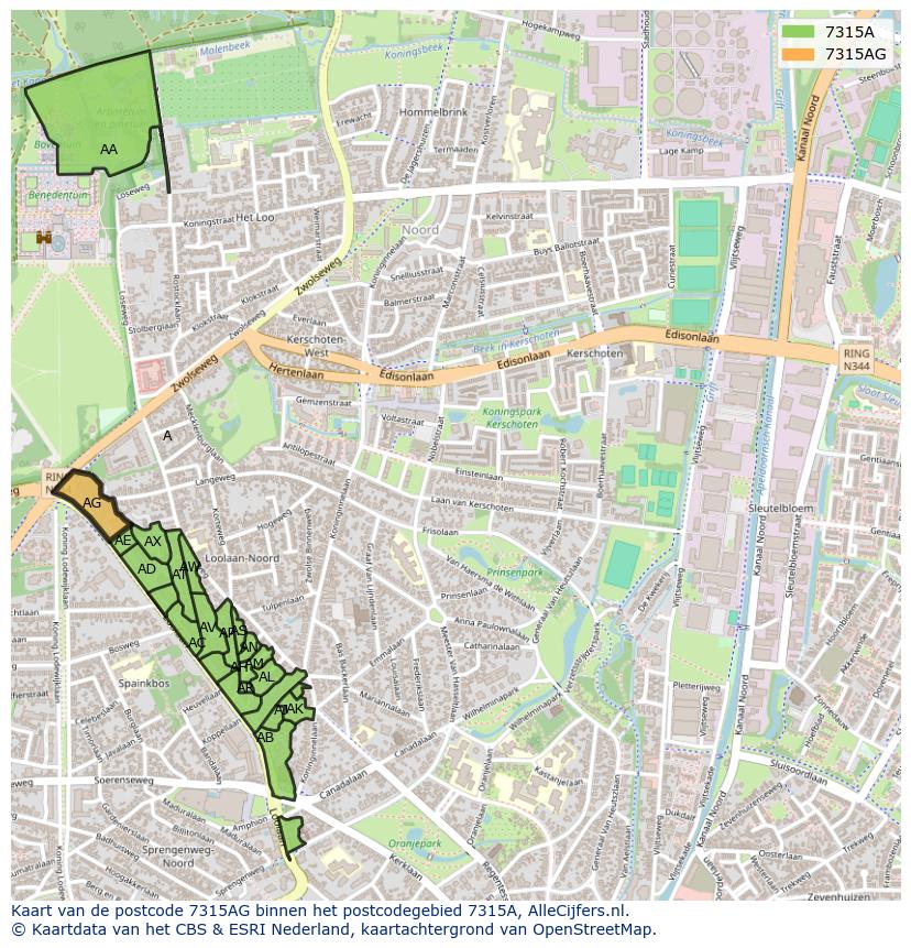 Afbeelding van het postcodegebied 7315 AG op de kaart.