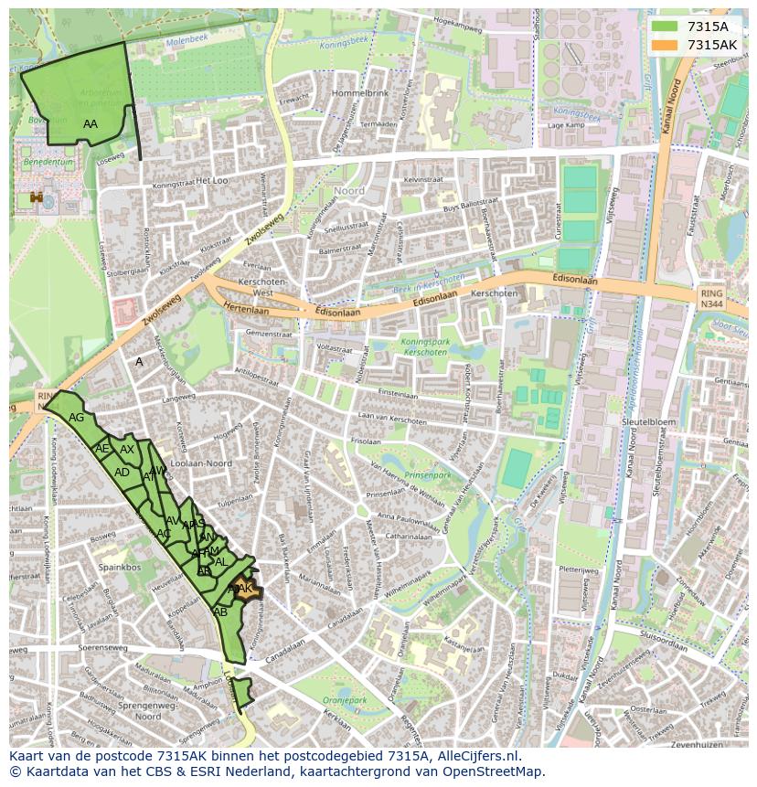 Afbeelding van het postcodegebied 7315 AK op de kaart.