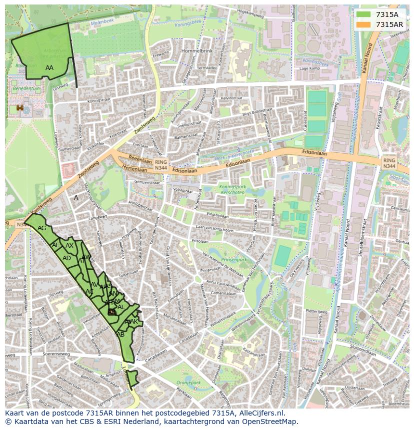 Afbeelding van het postcodegebied 7315 AR op de kaart.