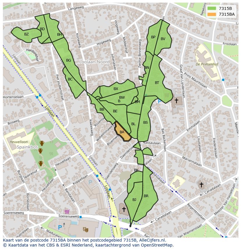 Afbeelding van het postcodegebied 7315 BA op de kaart.
