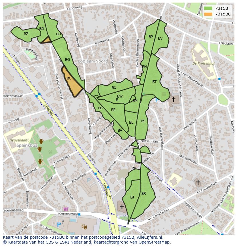 Afbeelding van het postcodegebied 7315 BC op de kaart.