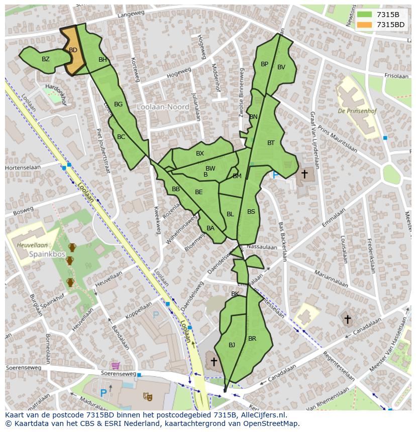 Afbeelding van het postcodegebied 7315 BD op de kaart.