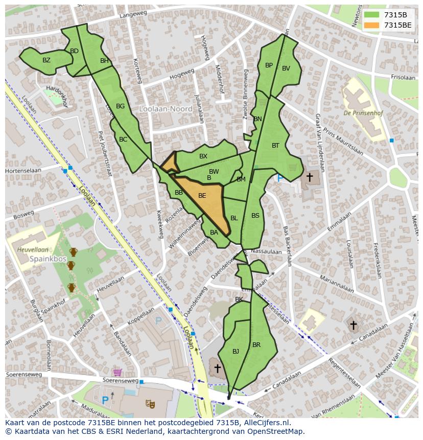 Afbeelding van het postcodegebied 7315 BE op de kaart.