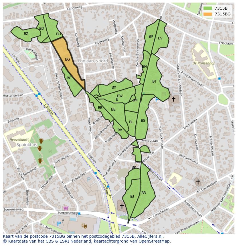 Afbeelding van het postcodegebied 7315 BG op de kaart.