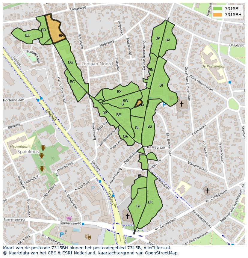 Afbeelding van het postcodegebied 7315 BH op de kaart.