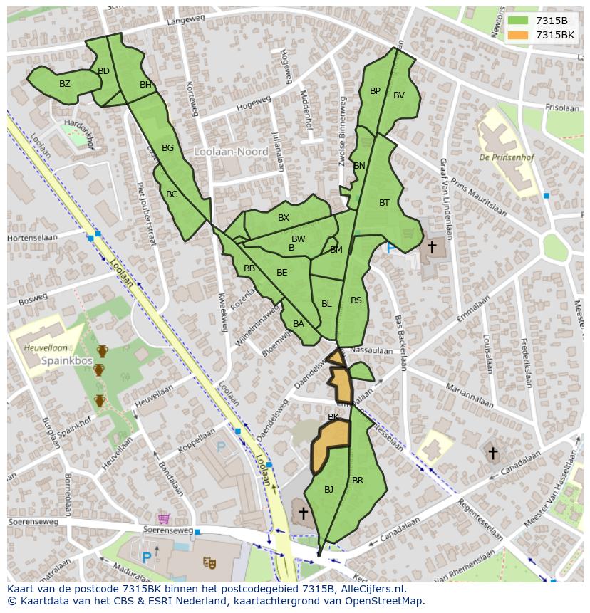 Afbeelding van het postcodegebied 7315 BK op de kaart.