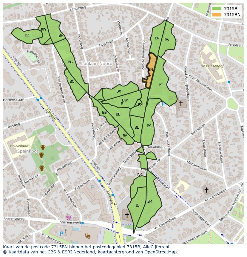 Afbeelding van het postcodegebied 7315 BN op de kaart.
