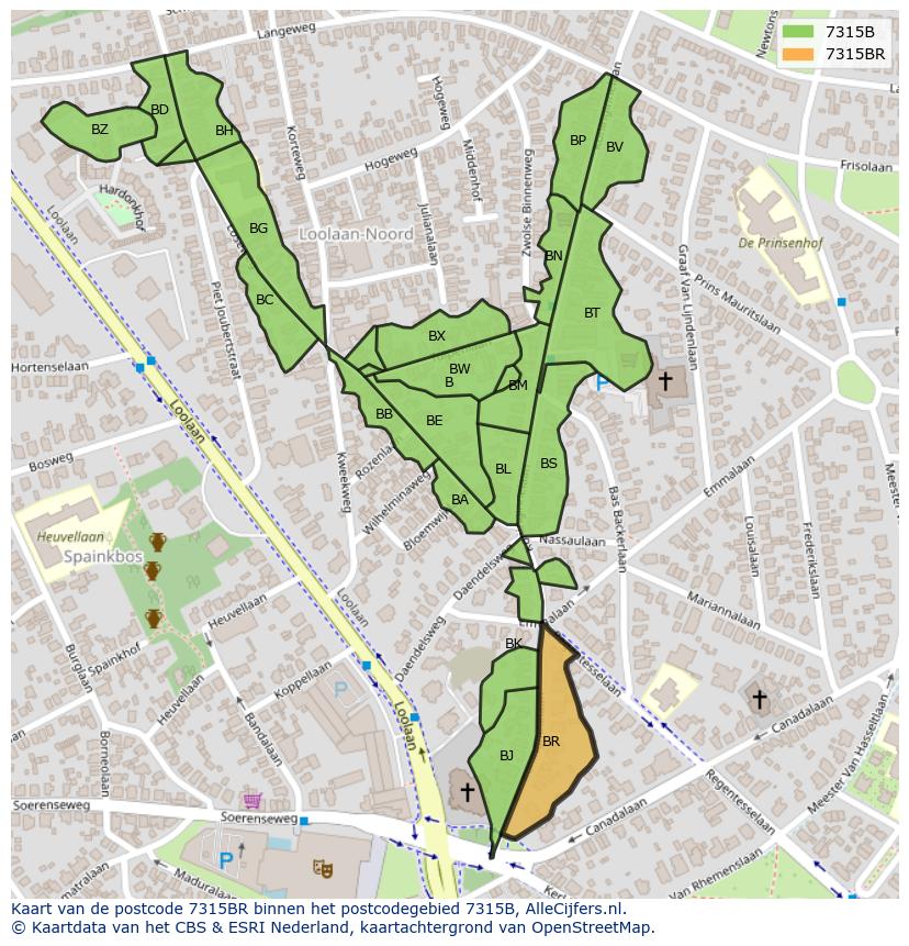 Afbeelding van het postcodegebied 7315 BR op de kaart.