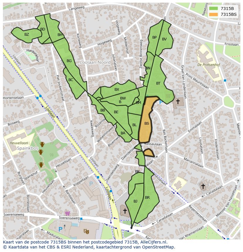 Afbeelding van het postcodegebied 7315 BS op de kaart.