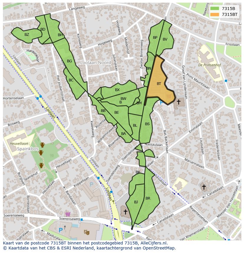 Afbeelding van het postcodegebied 7315 BT op de kaart.