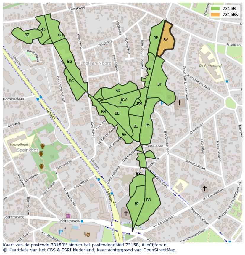 Afbeelding van het postcodegebied 7315 BV op de kaart.
