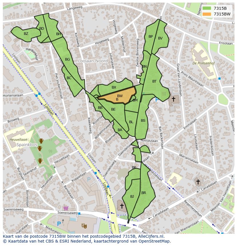 Afbeelding van het postcodegebied 7315 BW op de kaart.