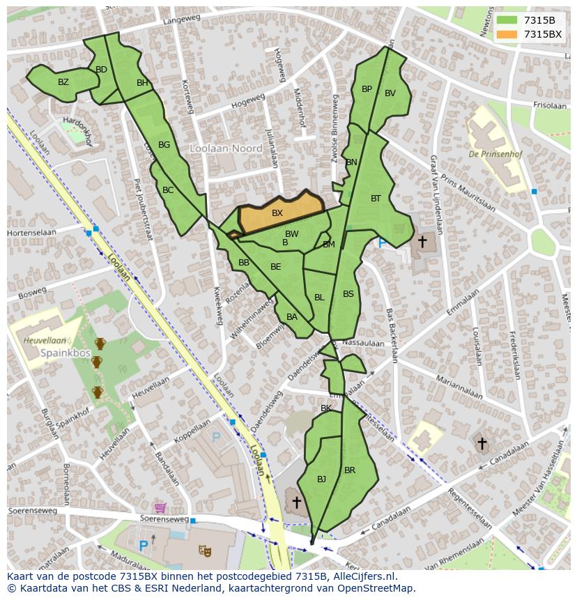 Afbeelding van het postcodegebied 7315 BX op de kaart.
