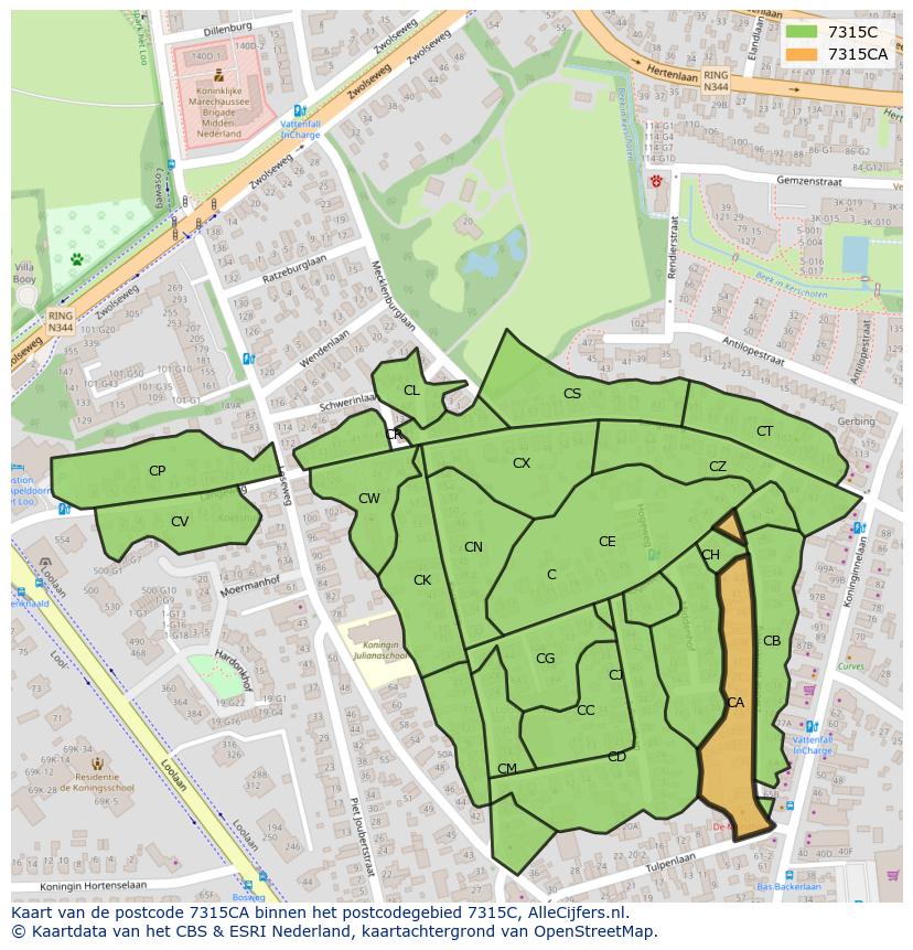Afbeelding van het postcodegebied 7315 CA op de kaart.