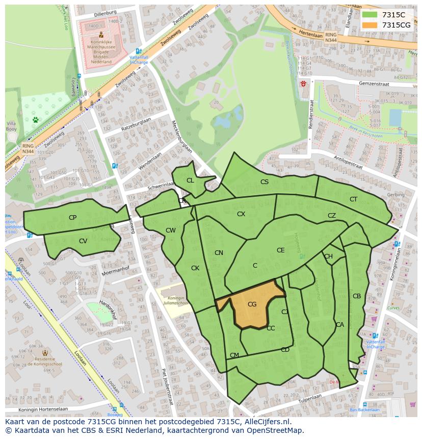 Afbeelding van het postcodegebied 7315 CG op de kaart.