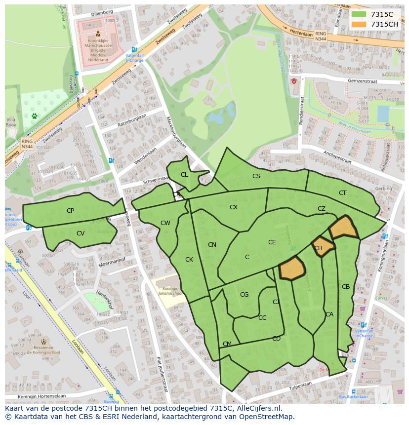 Afbeelding van het postcodegebied 7315 CH op de kaart.