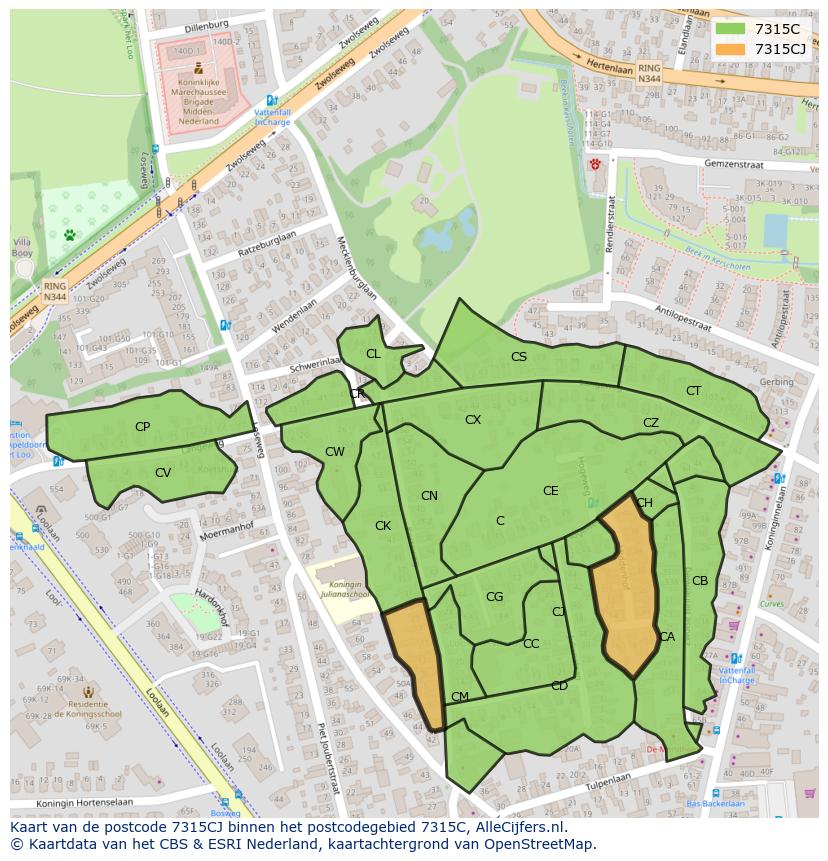 Afbeelding van het postcodegebied 7315 CJ op de kaart.