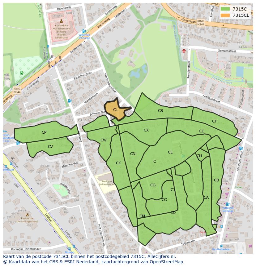 Afbeelding van het postcodegebied 7315 CL op de kaart.