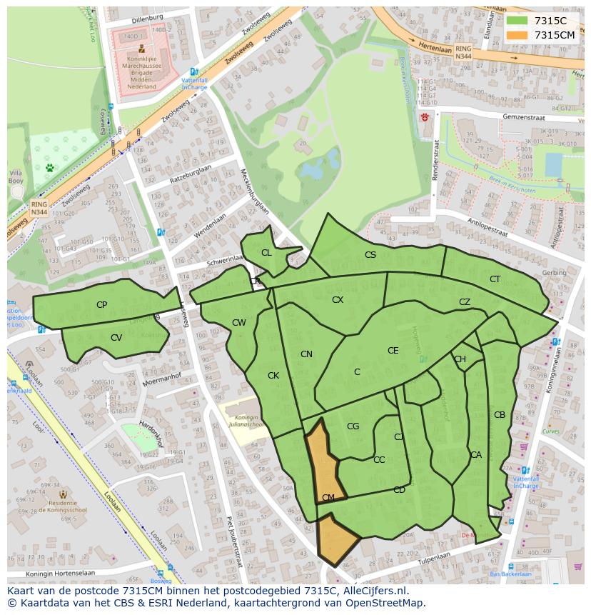 Afbeelding van het postcodegebied 7315 CM op de kaart.