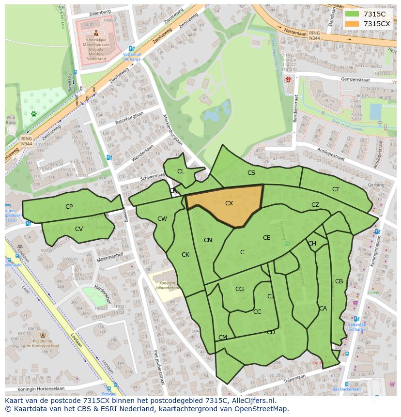 Afbeelding van het postcodegebied 7315 CX op de kaart.