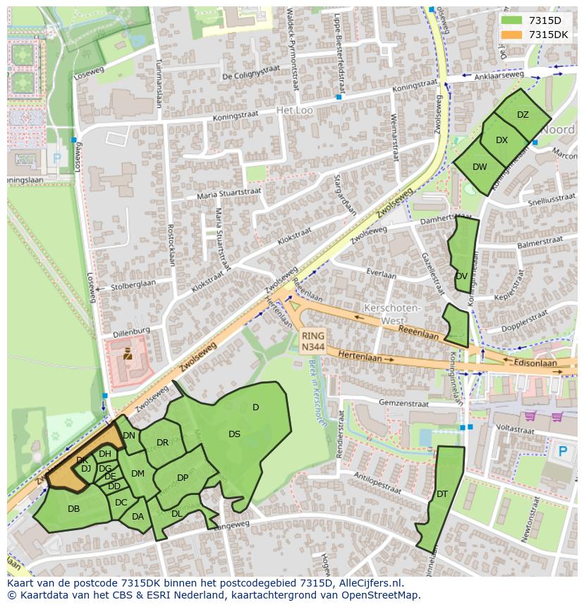 Afbeelding van het postcodegebied 7315 DK op de kaart.