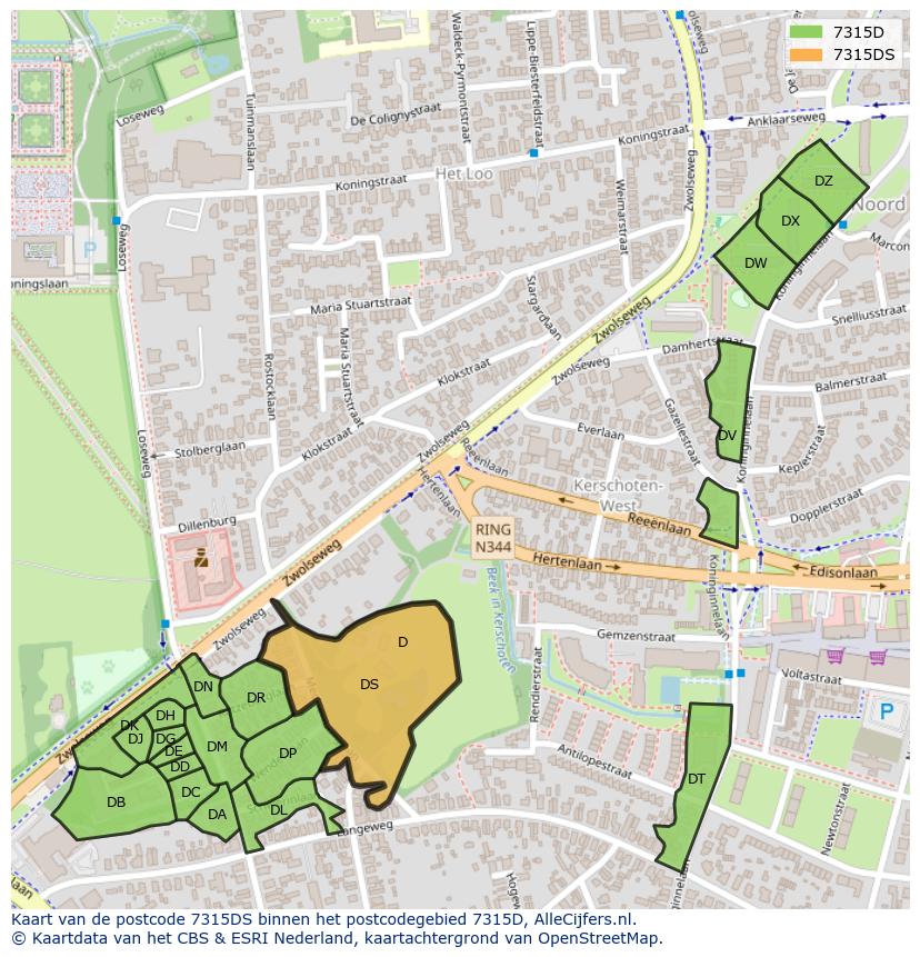 Afbeelding van het postcodegebied 7315 DS op de kaart.