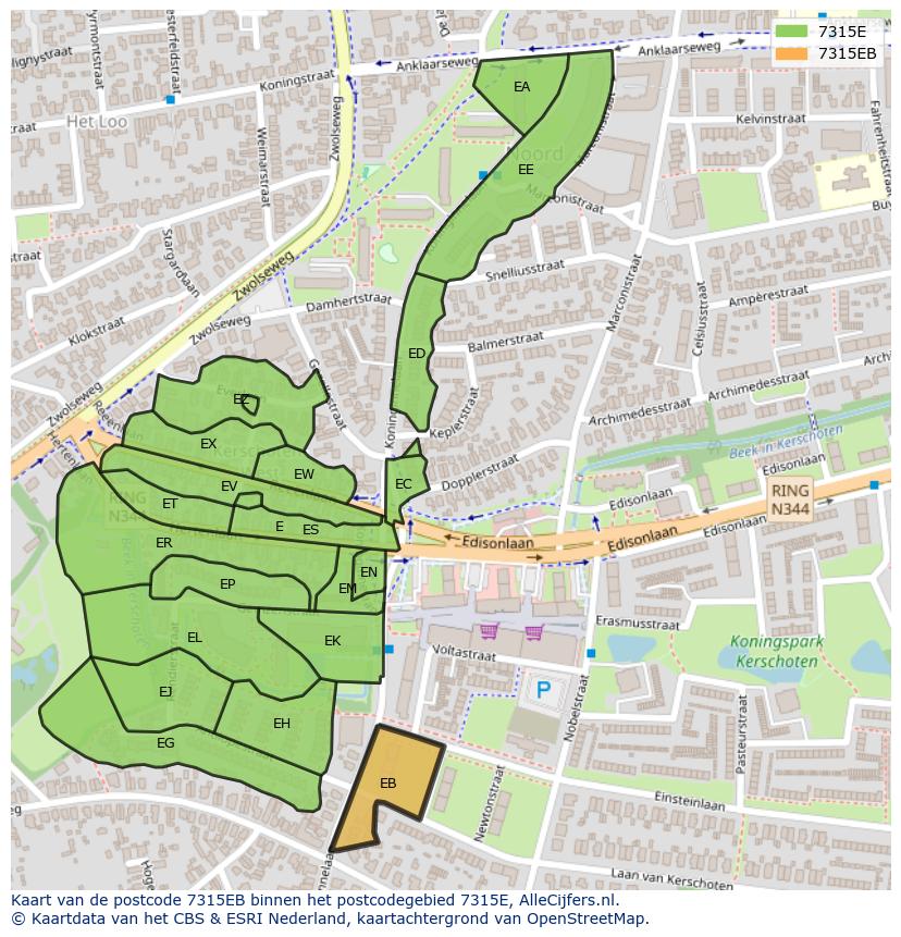 Afbeelding van het postcodegebied 7315 EB op de kaart.