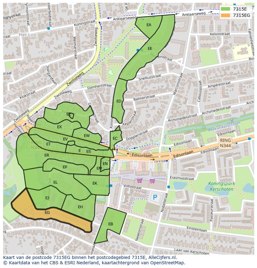 Afbeelding van het postcodegebied 7315 EG op de kaart.
