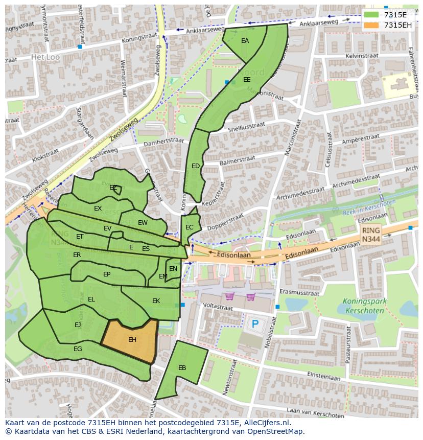 Afbeelding van het postcodegebied 7315 EH op de kaart.