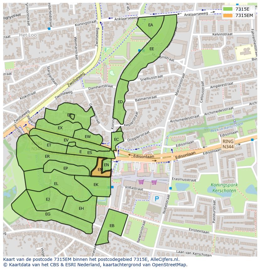 Afbeelding van het postcodegebied 7315 EM op de kaart.